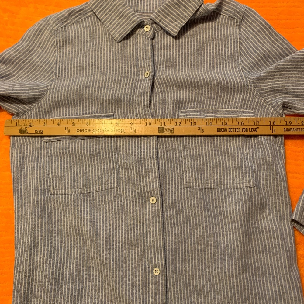 Light Blue Striped Linen Shirt Dress Long Sleeve Size Small/Tall - Picture 13 of 13
